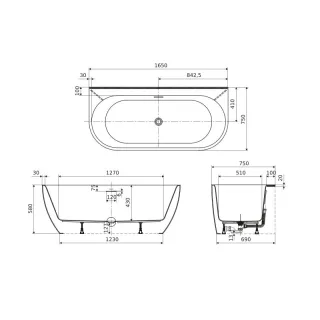 Excellent Oceana 2.0 Wanna wolnostojąca przyścienna, 165x75, biały połysk WAEX.OCE2.165WP.WH