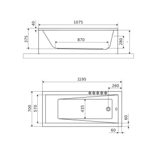 Excellent Wave wanna prostokątna 120X70 cm biały połysk WAEX.WAV12WH