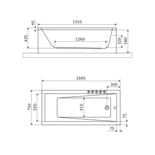 Excellent Wave wanna prostokątna 170x75 cm biały połysk WAEX.WAV170.75WH