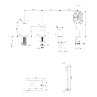 Omnires SACRAMENTO bateria wannowa 4-otworowa, chrom/biały połysk SC2332CRB