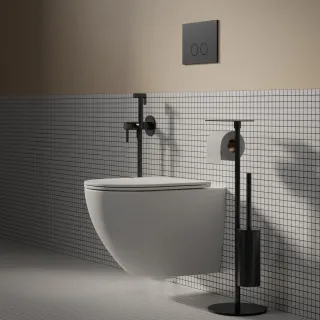 Omnires MODERN PROJECT stojak na papier i szczotkę toaletową z półką, czarny mat MP60820BL