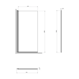 Omnires KENTON parawan nawannowy, 70 cm, chrom połysk, szkło transparentne MP75CRTR