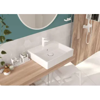 Deante Umywalka ceramiczna nablatowa/ścienna z miejscem na baterię - 60x50 cm CDT_6U6S