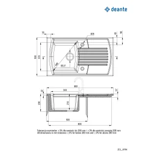 Deante Zlewozmywak ceramiczny 1-komorowy z ociekaczem ZCL_611N