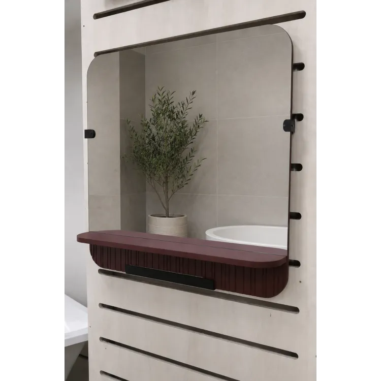 LUSTRO Z PÓŁKĄ RYFLOWANE, 86X86X14, TUSCAN RED PREMIER