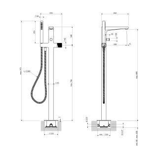 Omnires CONTOUR bateria wannowa wolnostojąca, antracyt szczotkowany CT8033AT