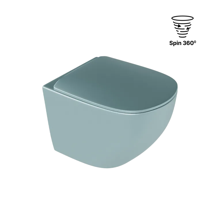 Excellent Luqa miska WC 48 cm wisząca bezrantowa, z system spłukiwania Spin 360, z deską wolnoopadającą, mint blue mat CEAC.6403