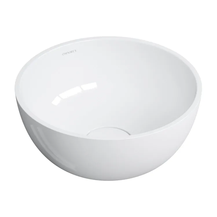 Omnires SHELL M+ kompozytowa umywalka nablatowa, Ø35 cm, biały połysk SHELL350UNBP