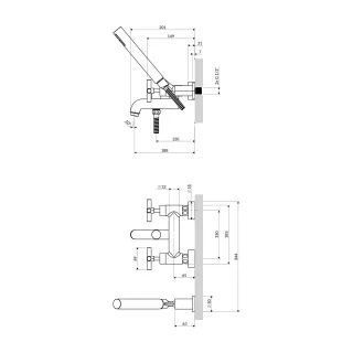 Omnires MODERN bateria wannowa 2-otworowa z zestawem prysznicowym, chrom połysk C304-HCR