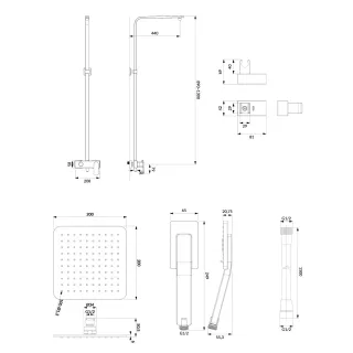 Omnires BARETTI system prysznicowy natynkowy, czarny mat BA7844BL
