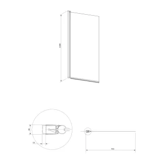Omnires KINGSTON parawan nawannowy jednoskrzydłowy, 70 cm, czarny mat, szkło transparentne XHE85BLTR
