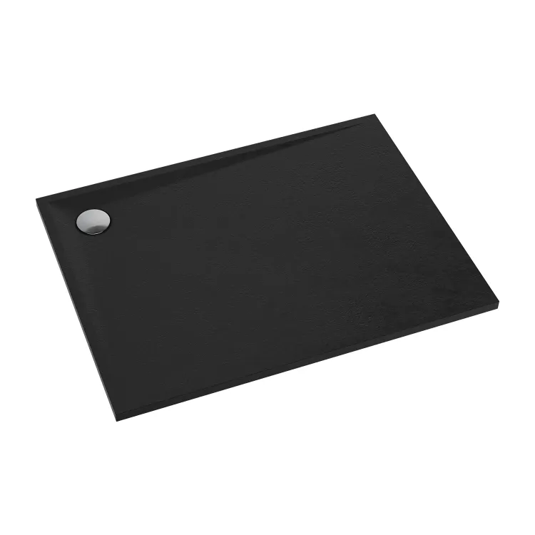 Omnires STONE kompozytowy brodzik prysznicowy ze strukturą kamienia, 90 x 100 cm, czarny mat STONE90-100BL