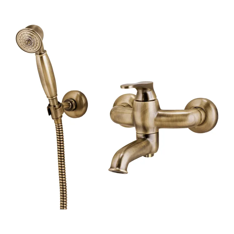 Omnires ART DECO bateria wannowa natynkowa z zestawem prysznicowym, brąz antyczny szczotkowany AD5131BR