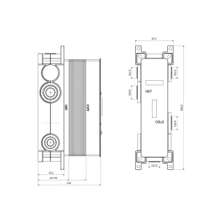 Omnires element podtynkowy termostatycznej baterii prysznicowo-wannowej 3-wyjściowej podtynkowej BOXTE3F
