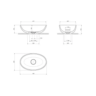 Omnires SHELL M+ kompozytowa umywalka nablatowa, 50 x 32 cm, black lava mat SHELL500UNBLV