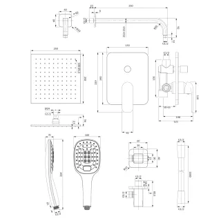 Omnires SACRAMENTO system prysznicowy podtynkowy, czarny mat SYSSC10BL