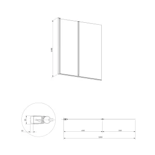 Omnires KINGSTON parawan nawannowy dwuskrzydłowy, 120 cm, czarny mat, szkło transparentne XHE20BLTR