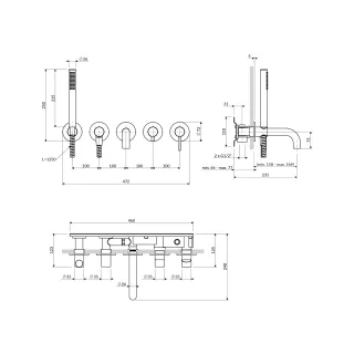 Omnires Y bateria wannowa 5-otworowa podtynkowa, czarny półmat Y1237-1SBL