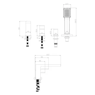 Omnires BARETTI bateria wannowa 4-otworowa, czarny mat BA7832BL