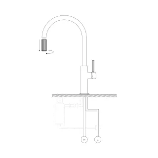 Omnires SWITCH bateria kuchenna z wyciąganą wylewką do podłączenia zestawu filtrującego, grafit szczotkowany SW9059GR
