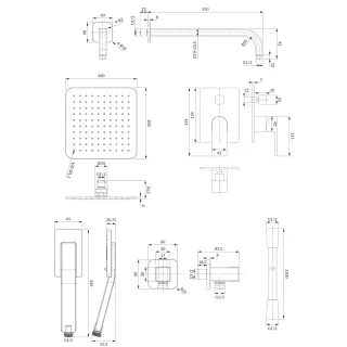 Omnires BARETTI system prysznicowy podtynkowy, czarny mat SYSBA10BL