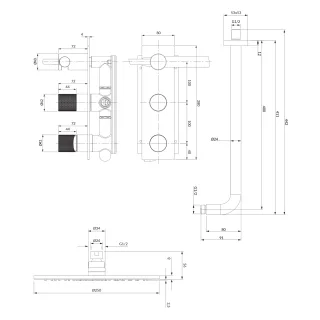 Omnires CONTOUR system prysznicowy podtynkowy, złoty szczotkowany SYSCT10GLB