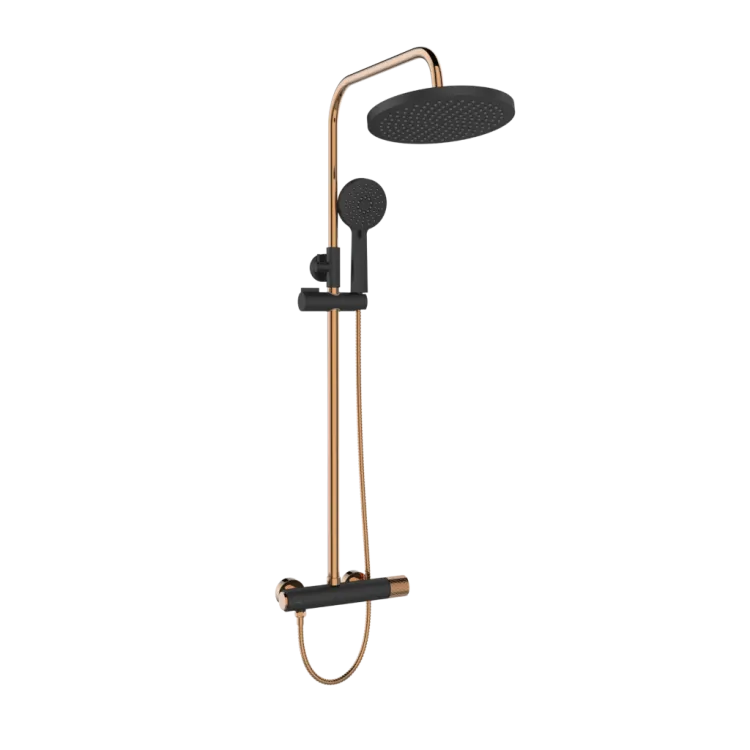 Invena DESZCZOWNIA Z BATERIĄ NATRYSK STARLIGHT PLUS CZARNA/ROSE GOLD AU-78-P14-V