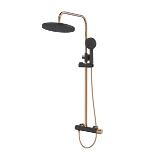 Invena DESZCZOWNIA Z BATERIĄ NATRYSK STARLIGHT PLUS CZARNA/ROSE GOLD AU-78-P14-V