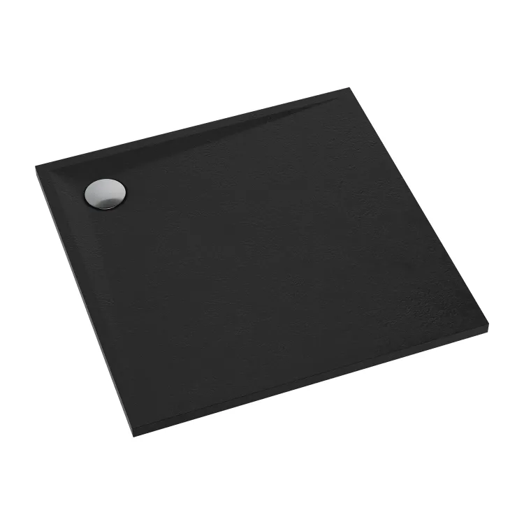 Omnires STONE kompozytowy brodzik prysznicowy ze strukturą kamienia, 90 x 90 cm, czarny mat STONE90-KBL