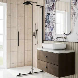 Invena KABINA WALK-IN PRZESUWNA 100 CM, TRANSP 8 MM, CZARNY AK-21-101-Q