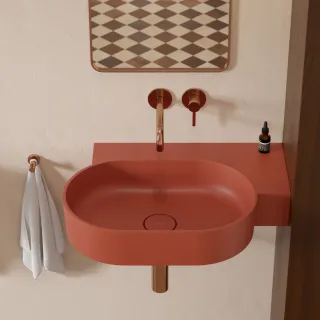 Omnires OVO M+ kompozytowa umywalka nablatowa/wisząca - prawa, 64 x 44 cm, terracotta mat OVO645UWPTE