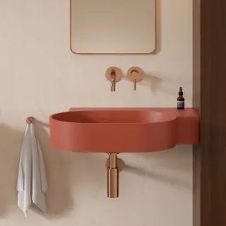 Omnires OVO M+ kompozytowa umywalka nablatowa/wisząca - prawa, 64 x 44 cm, terracotta mat OVO645UWPTE