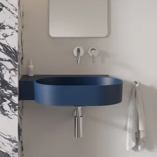 Omnires OVO M+ kompozytowa umywalka nablatowa/wisząca - lewa, 64 x 44 cm, midnight blue mat OVO645UWLMB
