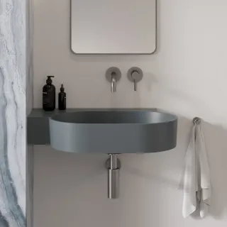 Omnires OVO M+ kompozytowa umywalka nablatowa/wisząca - lewa, 64 x 44 cm, ash grey mat OVO645UWLAG
