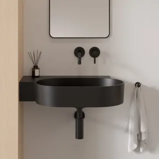 Omnires OVO M+ kompozytowa umywalka nablatowa/wisząca - lewa, 64 x 44 cm, black lava mat OVO645UWLBLV