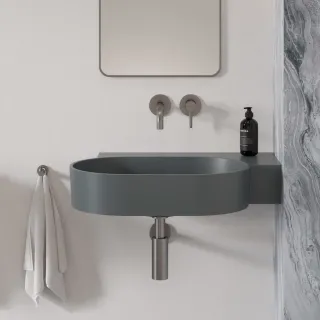 Omnires OVO M+ kompozytowa umywalka nablatowa/wisząca - prawa, 64 x 44 cm, ash grey mat OVO645UWPAG