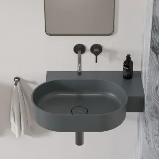 Omnires OVO M+ kompozytowa umywalka nablatowa/wisząca - prawa, 64 x 44 cm, ash grey mat OVO645UWPAG