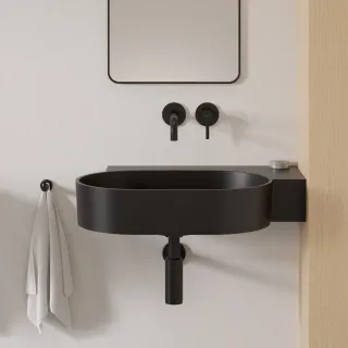Omnires OVO M+ kompozytowa umywalka nablatowa/wisząca - prawa, 64 x 44 cm, black lava mat OVO645UWPBLV