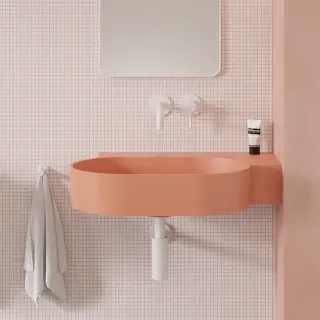 Omnires OVO M+ kompozytowa umywalka nablatowa/wisząca - prawa, 64 x 44 cm, coral mat OVO645UWPCO