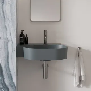 Omnires OVO M+ kompozytowa umywalka nablatowa/wisząca - lewa, 55 x 38 cm, ash grey mat OVO555UWLAG