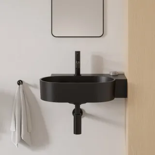 Omnires OVO M+ kompozytowa umywalka nablatowa/wisząca - prawa, 55 x 38 cm, black lava mat OVO555UWPBLV