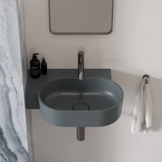 Omnires OVO M+ kompozytowa umywalka nablatowa/wisząca - lewa, 55 x 38 cm, ash grey mat OVO555UWLAG
