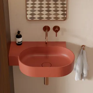 Omnires OVO M+ kompozytowa umywalka nablatowa/wisząca - lewa, 64 x 44 cm, terracotta mat OVO645UWLTE