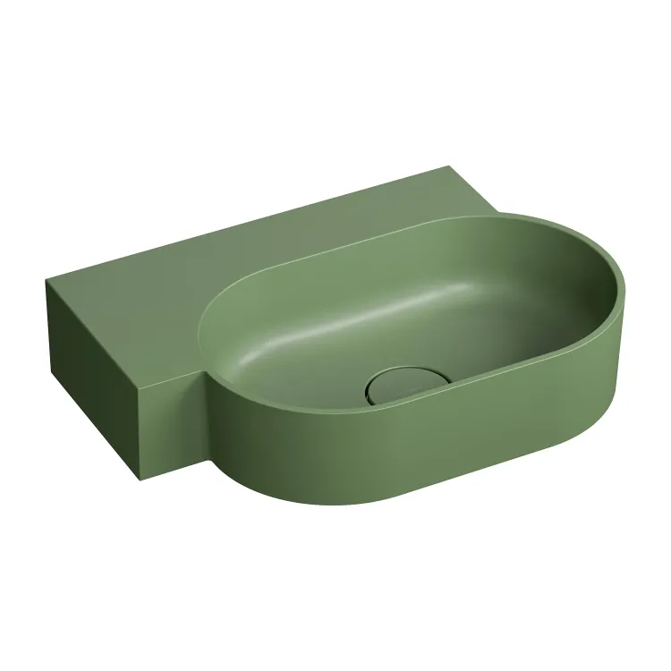 Omnires OVO M+ kompozytowa umywalka nablatowa/wisząca - lewa, 55 x 38 cm, olive mat OVO555UWLOL