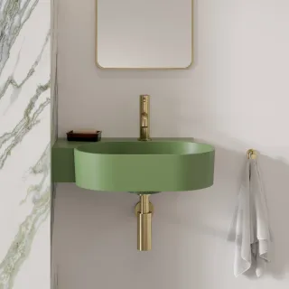 Omnires OVO M+ kompozytowa umywalka nablatowa/wisząca - lewa, 55 x 38 cm, olive mat OVO555UWLOL