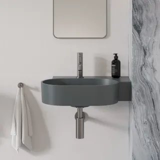 Omnires OVO M+ kompozytowa umywalka nablatowa/wisząca - prawa, 55 x 38 cm, ash grey mat OVO555UWPAG