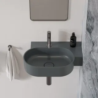 Omnires OVO M+ kompozytowa umywalka nablatowa/wisząca - prawa, 55 x 38 cm, ash grey mat OVO555UWPAG
