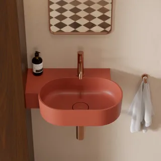 Omnires OVO M+ kompozytowa umywalka nablatowa/wisząca - lewa, 55 x 38 cm, terracotta mat OVO555UWLTE