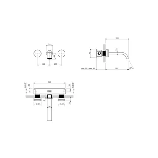 Omnires BEYOND bateria umywalkowa 3-otworowa podtynkowa, miedź połysk/szczotkowana BY8516CPCPB