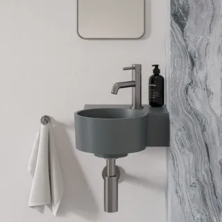 Omnires OVO M+ kompozytowa umywalka nablatowa/wisząca - prawa, 33 x 34 cm, ash grey mat OVO335UWPAG